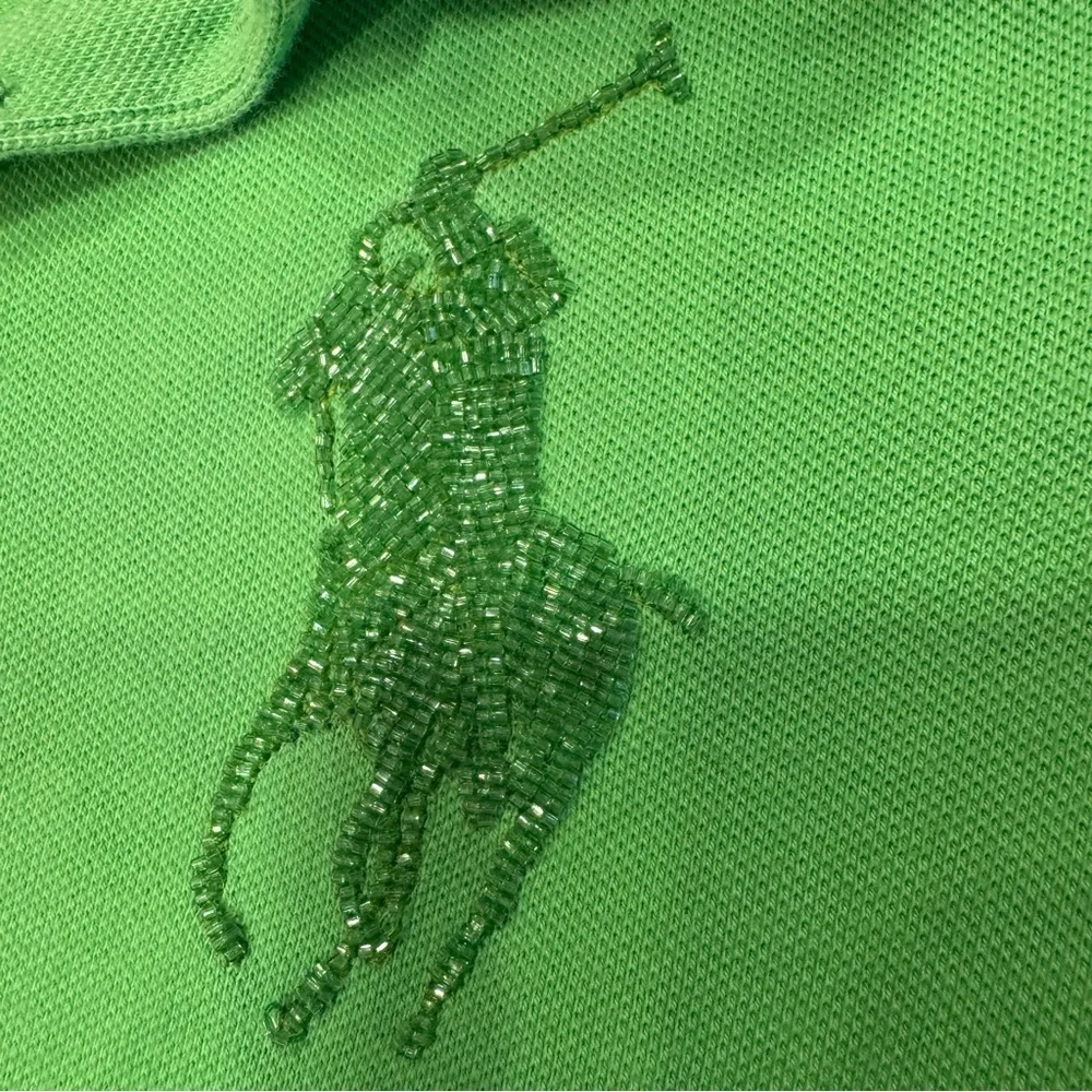 Ralph Lauren Girls Glitter Big Polo Shirt Green Short Sleeves Size Small (7)